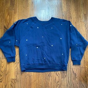 Gap Sweats Women's Long Sleeve Crop Navy Blue Sweatshirt Blue Stars Size XL Tall